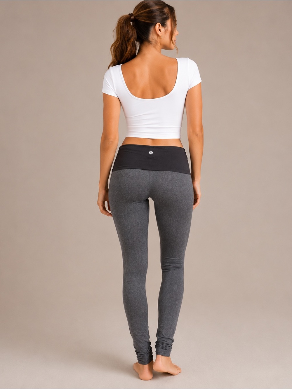 Lululemon Fold-Over Waist Leggings – Heather Gray Ballet Lounge Pants - Picture 2 of 5